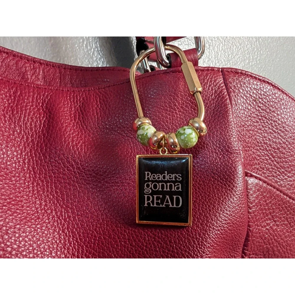 Handmade Readers Gonna Read Purse Charm Keychain Green Gold Tone Book Lover Gift